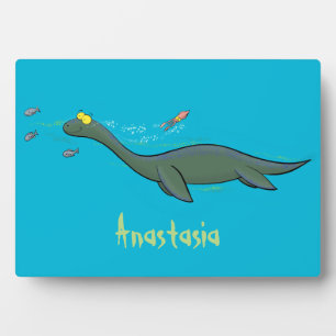 Cute, happy sea monster plesiosaur cartoon plaque