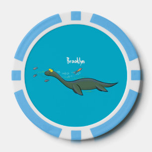 Cute, happy sea monster plesiosaur cartoon poker chips