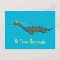 Cute, happy sea monster plesiosaur cartoon