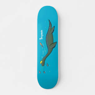 Cute, happy sea monster plesiosaur cartoon skateboard