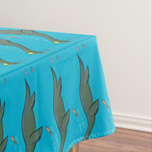 Cute, happy sea monster plesiosaur cartoon tablecloth
