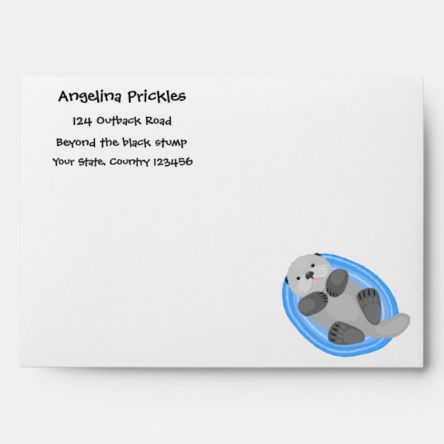 Cute happy sea otter blue cartoon illustration envelope (Front)