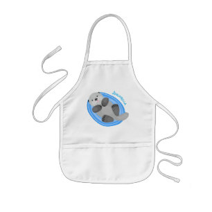 Cute happy sea otter blue cartoon illustration kids apron