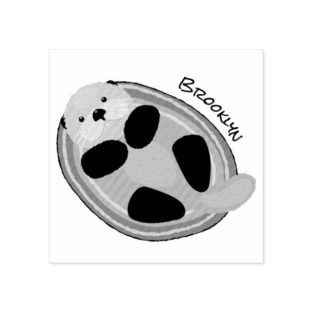 Cute happy sea otter blue cartoon illustration rubber stamp (Imprint)