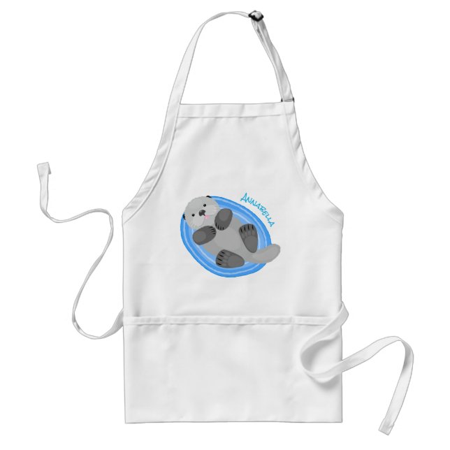 Cute happy sea otter blue cartoon illustration standard apron (Front)