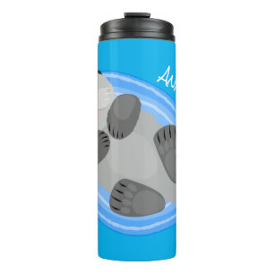 Cute happy sea otter blue cartoon illustration thermal tumbler