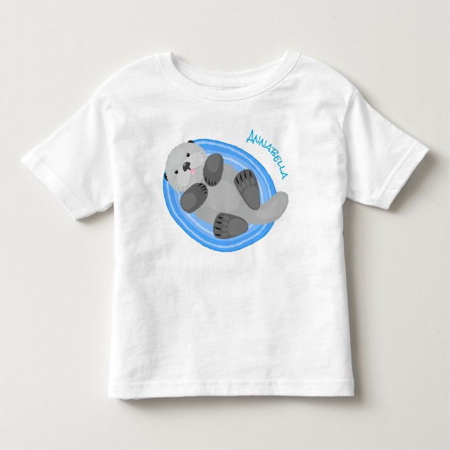 Cute happy sea otter blue cartoon illustration toddler T-Shirt (Front)