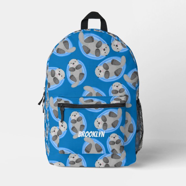 Cute happy sea otter blue cartoon pattern printed backpack (Front)