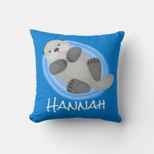Cute happy sea otter cartoon illustration cushion