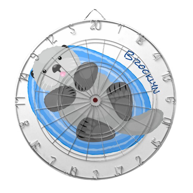 Cute happy sea otter cartoon illustration dartboard (Front)