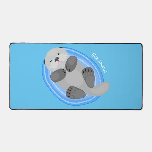 Cute happy sea otter cartoon illustration desk mat (Front)