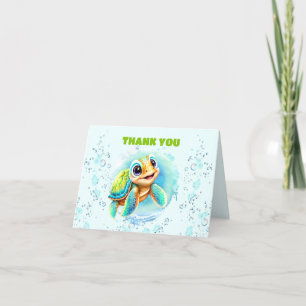 Cute Happy Sea Turtle Little Boy 1st Birthday Thank You Card