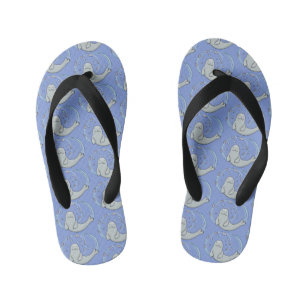Cute happy seal and fish blue cartoon illustration kid's thongs