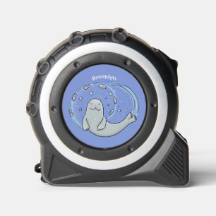 Cute happy seal and fish cartoon illustration 1