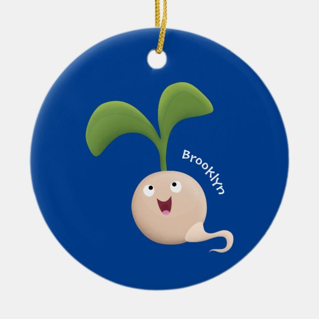 Cute happy seed sprout cartoon illustration  ceramic ornament (Front)