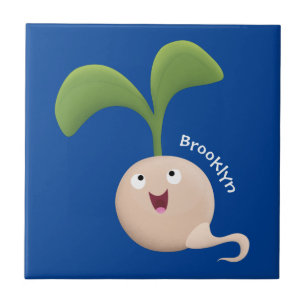 Cute happy seed sprout cartoon illustration ceramic tile