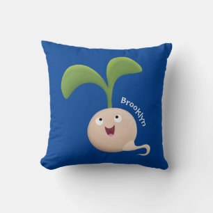 Cute happy seed sprout cartoon illustration cushion