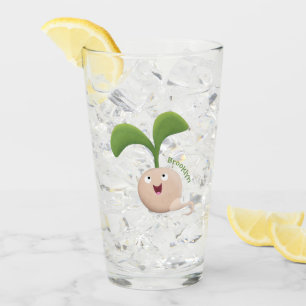 Cute happy seed sprout cartoon illustration glass