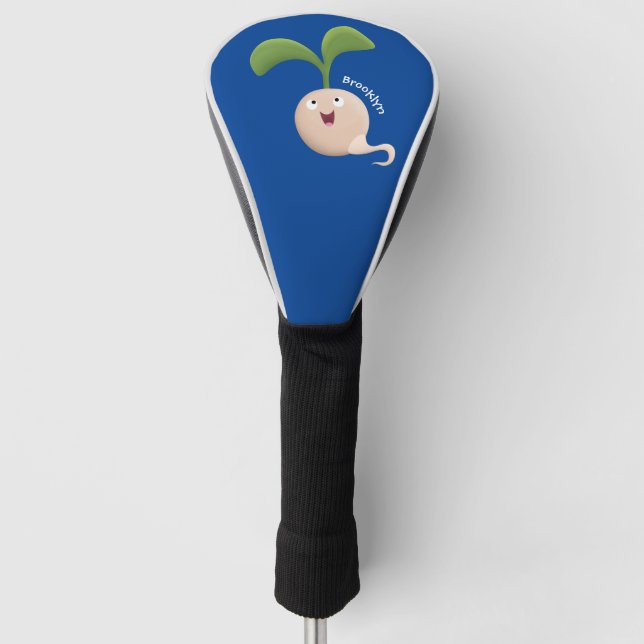 Cute happy seed sprout cartoon illustration golf head cover (Front)