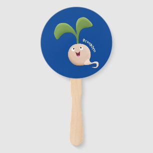 Cute happy seed sprout cartoon illustration hand fan