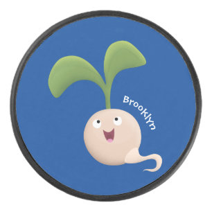 Cute happy seed sprout cartoon illustration hockey puck