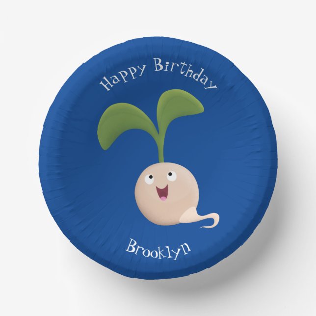 Cute happy seed sprout cartoon illustration paper plate (Front)