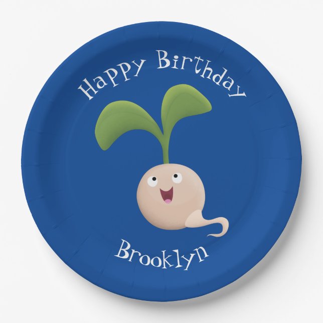 Cute happy seed sprout cartoon illustration paper plate (Front)