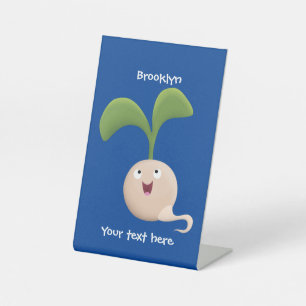 Cute happy seed sprout cartoon illustration  pedestal sign