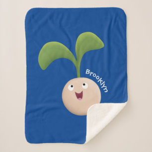 Cute happy seed sprout cartoon illustration sherpa blanket