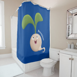 Cute happy seed sprout cartoon illustration shower curtain