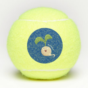 Cute happy seed sprout cartoon illustration tennis balls