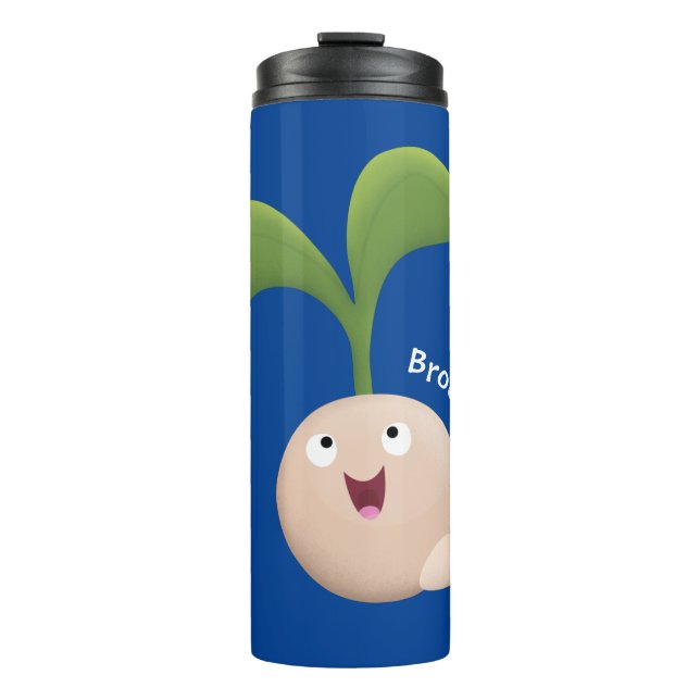 Cute happy seed sprout cartoon illustration thermal tumbler (Front)