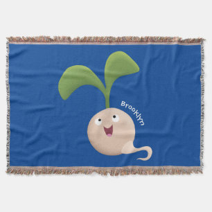 Cute happy seed sprout cartoon illustration  throw blanket