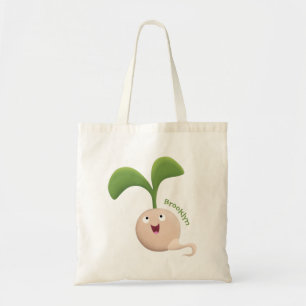 Cute happy seed sprout cartoon illustration  tote bag