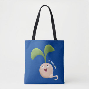 Cute happy seed sprout cartoon illustration tote bag