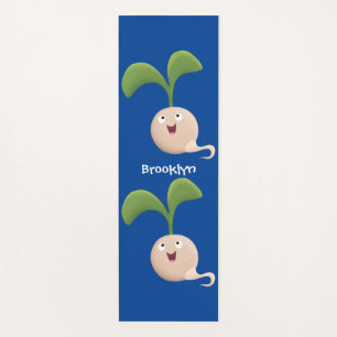 Cute happy seed sprout cartoon illustration  yoga mat