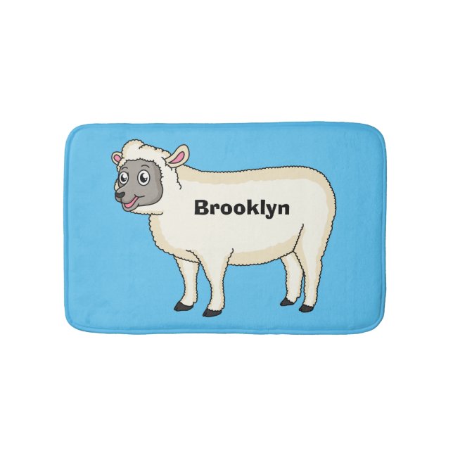 Cute happy sheep cartoon illustration bath mat (Front)