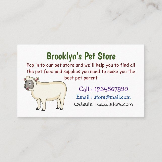 Cute happy sheep cartoon illustration business card (Front)