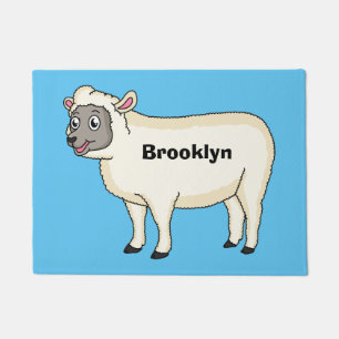 Cute happy sheep cartoon illustration doormat