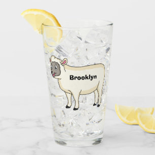 Cute happy sheep cartoon illustration glass