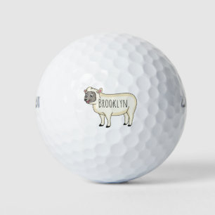 Cute happy sheep cartoon illustration golf balls