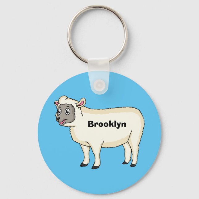 Cute happy sheep cartoon illustration key ring (Front)