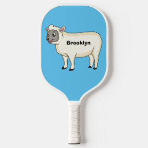 Cute happy sheep cartoon illustration pickleball paddle