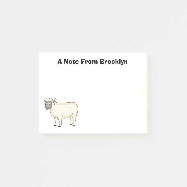 Cute happy sheep cartoon illustration  post-it notes (Front)
