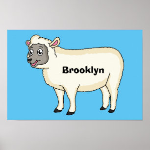 Cute happy sheep cartoon illustration poster