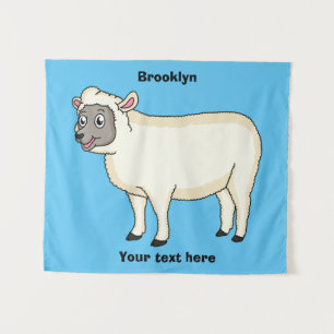 Cute happy sheep cartoon illustration tapestry