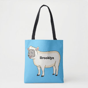 Cute happy sheep cartoon illustration  tote bag