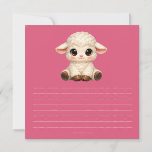 Cute Happy Sheep with Big Eyes Kawaii Farm Animal  Invitation