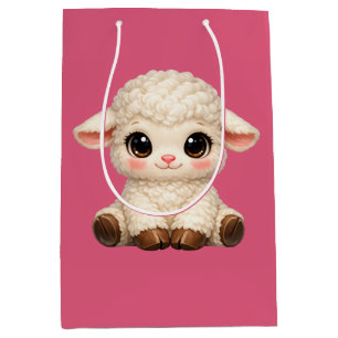 Cute Happy Sheep with Big Eyes Kawaii Farm Animal  Medium Gift Bag