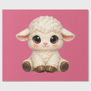 Cute Happy Sheep with Big Eyes Kawaii Farm Animal Wrapping Paper
